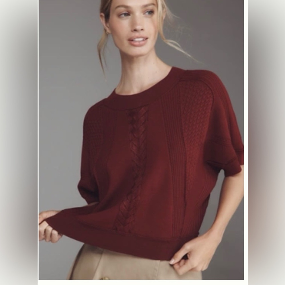 NWT ANTHROPOLOGIE CABLED BATWING CROP SWEATER